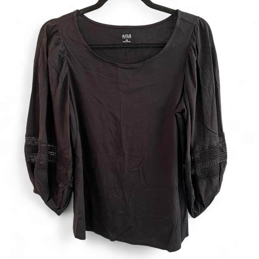 A.n.a black long sleeve top blouse with puff sleeves lace crochet womens size XS